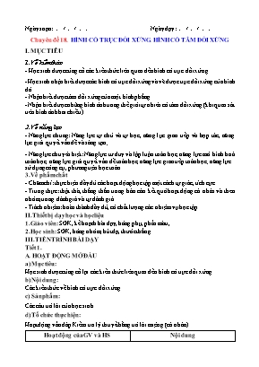 Giáo án dạy thêm Toán Lớp 6 (Sách Kết nối tri thức) - Chuyên đề 18 Hình có trục đối xứng. Hình có tâm đối xứng - Năm học 2022-2023